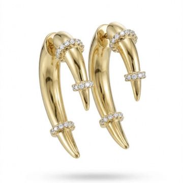 Modern Kanca Formlu Zirkon Taşlı Gold Küpe