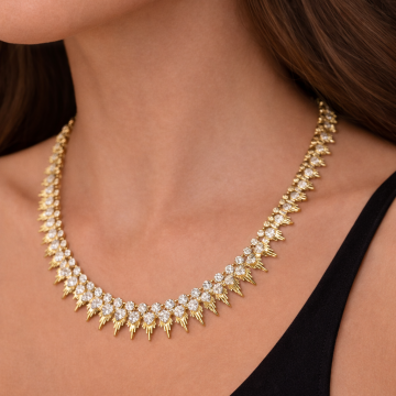 Zirkon Taş Dizilimli Gold Renk Kolye