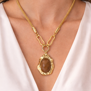 Premium Zincir Detaylı Gold Sallantılı Kolye