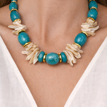 Sedef ve Turkuaz Doğal Taşlı Şık Kolye
